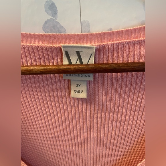 Worthington Women’s V Neck Knit Sweater Blouse Pink 3X. New w tag - Picture 3 of 9